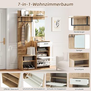 SENYU Modern <b>Wood</b> Coat Rack with <b>Mirror</b> and Storage Drawers Entryway Furniture for Home Living Room Scandinavian Design - Product Image 3