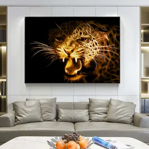 Pintura en lienzo de animales abstractos coloridos, arte de pared, póster de lobo leopardo e impresión, decoración moderna para el hogar, cuadros de pared para sala de estar
