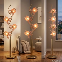 Lampe sur pied LED élégante en forme de lotus rose, E26, en fer forgé et verre, style floral moderne, lumière blanc chaud pour la maison, le salon et le jardin