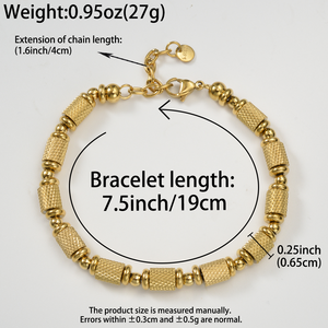 Bracelet à maillons en acier inoxydable premium plaqué or 18 carats, unisexe, de qualité supérieure, avec perles cylindriques texturées brillantes, durable, vente en gros en vrac - Product Image 6