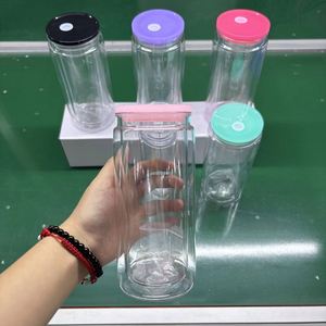 16oz Inner 20oz Outer Double Wall Snow Globe <b>Plastic</b> Acrylic Soda Beer Can Tumbler <b>Cups</b> With Pre-drilled Hole Plug - Product Image 4