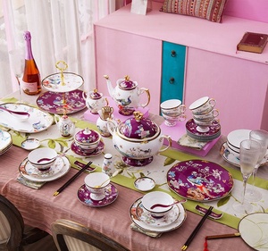 Service de table en céramique de luxe, vaisselle minimaliste, ensemble d'assiettes en porcelaine, vaisselle en porcelaine fine, cadeaux pour 6 personnes - Product Image 3