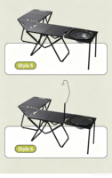 Table de camping pliante portable d'extérieur, table de pique-nique tactique avec support lumineux et plaque de cuisson