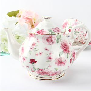 Set da tè in porcellana fine con motivo floreale a rose per 4 persone, ideale per il tè pomeridiano in giardino. - Product Image 3