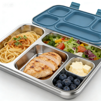Boîte à lunch rectangulaire en acier inoxydable à 5 compartiments, sans BPA, résistante au lave-vaisselle, étanche, avec couvercle en silicone, récipient alimentaire