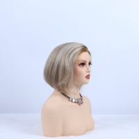 Peluca de Cabello Virgen Brasileño Rubio Corto con Flequillo - Peluca de Encaje HD Lisa de Aspecto Natural para Uso Diario