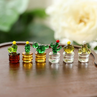 Ornement décoratif artisanal en verre, mini cactus fait main, mignon, pour salon, ornement de plante en verre pour bureau