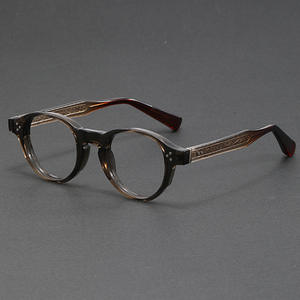 Nuevo hombre elegante marcos de ojos Anti luz azul transparente marrón TR90 aleación redonda insertar Monture De Lunettes Optiques - Product Image 3