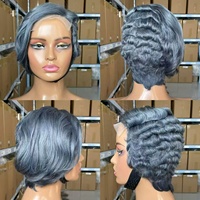 Promotion : Perruque brésilienne sans bande adhésive 5x5 avec fermeture en dentelle, coupe courte Pixie de type C, en cheveux humains, plusieurs couleurs