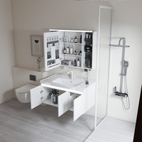 Proyek Hotel Minimalis Urban: Kabinet Kamar Mandi Aluminium Terpasang di Dinding dengan Penyimpanan Terbuka Besar, Cermin LED Sensor, dan Wastafel