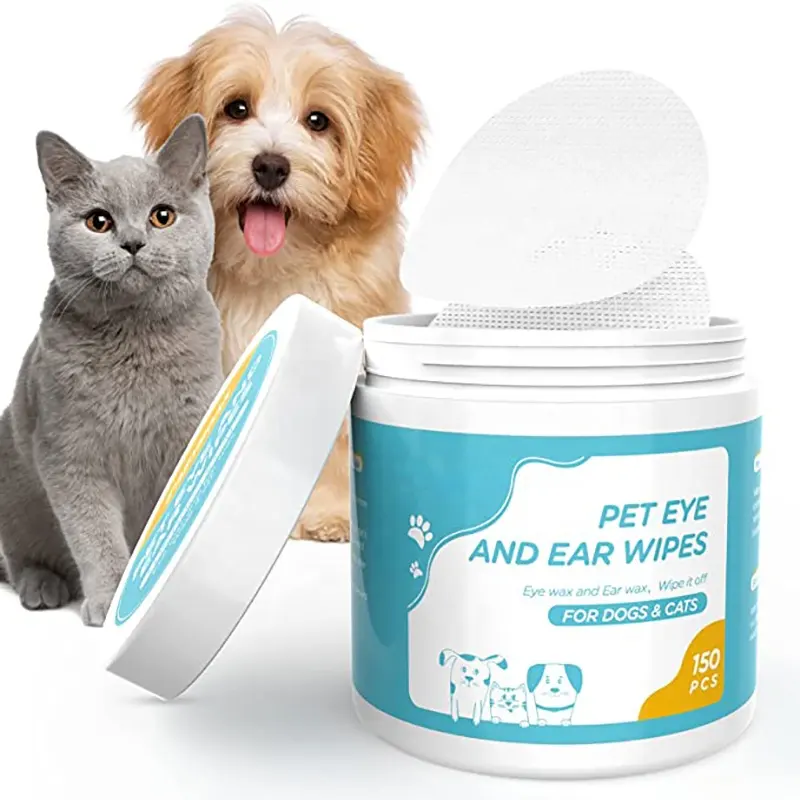 Impression de logo personnalisé bio biodégradable chat chien détachant pour animaux de compagnie nettoyage des yeux et des oreilles lingettes humides