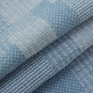 2024 Fashion textil 80 cotton 20 polyester Washed denim canvas fabric plaid with square jacquard for Clothing trousers and bags