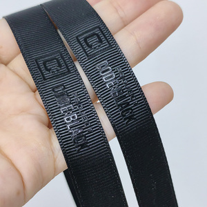 <span class=keywords><strong>Cinta</strong></span> de Grosgrain Personalizada de Doble Cara, Ecológica, 100% Poliéster, Impresa en 3D <span class=keywords><strong>con</strong></span> Relieve, <span class=keywords><strong>con</strong></span> Logotipo Negro, 3/4 Pulgadas - Product Image 2