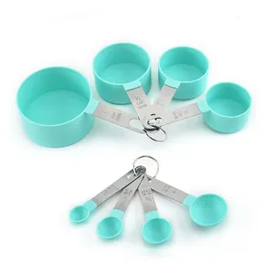 Gemhye ensemble de 8 tasses et cuillères à mesurer en plastique avec poignée en acier pour cuisson/pâtisserie