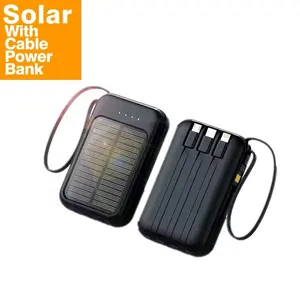 New Waterproof Solar Power Bank 10000Mah Portable Mobile Powerbank Charger Built In Cables Power Banks For All Phone Oem