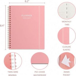 Custom Printing 2024-2025 Rose Gold Foil Spiral <b>Leather</b> Cover Organizer Planner Journal Diary <b>A4</b>/A5 <b>Notebook</b> - Product Image 2