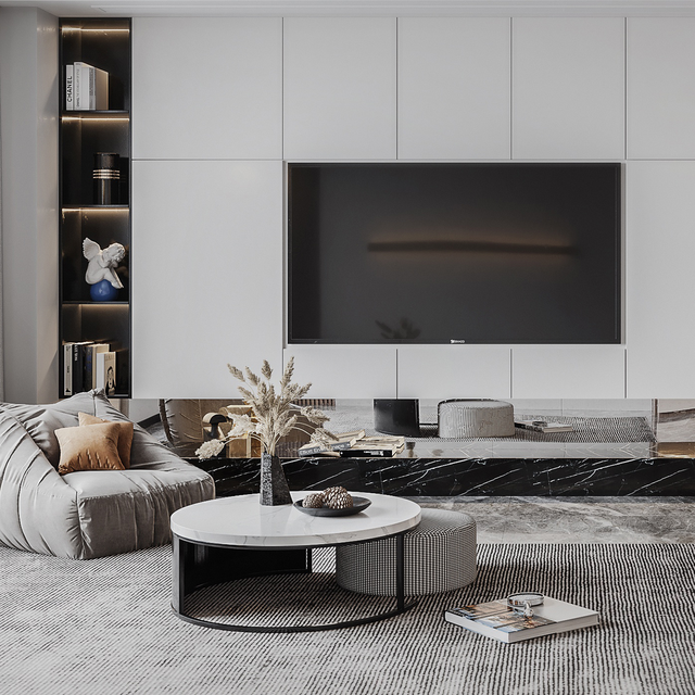 TV Stand Floating Minimalist MDF White Entertainment Room Mid Century Japandi Glass