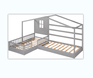 Cadre de <span class=keywords><strong>lit</strong></span> en forme avec toit Maison de <span class=keywords><strong>lit</strong></span> d'angle double pour enfants Cadre de <span class=keywords><strong>lit</strong></span> à plateforme double en bois massif pour <span class=keywords><strong>2</strong></span> <span class=keywords><strong>personnes</strong></span> Taille jumelle <span class=keywords><strong>Gris</strong></span> - Product Image 1