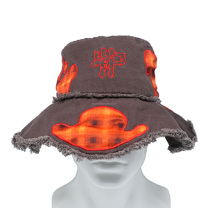 Trendy Cool Raw Edge Embroidery Logo Bucket Hat, Color <b>Block</b> Top Fashion Stylish Design Hat - Product Image 3