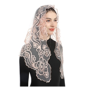 त्रिकोणीय चर्च सिर कवर कढ़ाई शादी के फीता घूंघट - Product Image 4