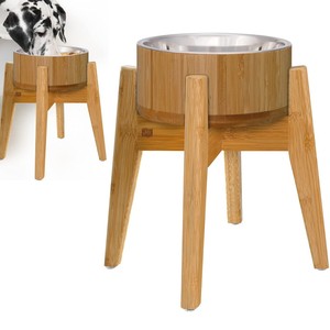 Support surélevé pour gamelle de chien en bambou, grande taille, avec support pour le cou et protection anti-renversement pour animaux de compagnie - Product Image 1