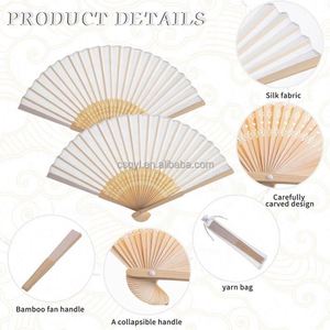 พัดมือพับได้ทำจากผ้าไหมเทียมสีขาว ลายไม้ไผ่ ของชำร่วยงานแต่งงาน ของขวัญงานเลี้ยงฉลองเด็กแรกเกิด พร้อมถุงของขวัญ - Product Image 4