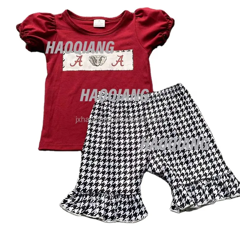 2022 New Alabama 2pcs Vinyl style Set Baby Toddler Little Girls Boys lovely set outfit - Red cotton Top and short Pants