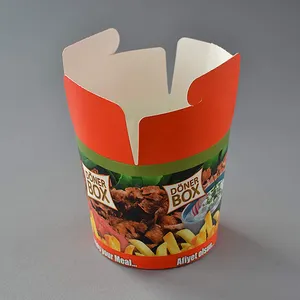 Kunden spezifische Einweg-Papier box mit rundem Boden für chinesische Nudel 16oz Döner Kebab Verpackungs box aus Karton zum Mitnehmen
