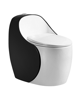 Nouveau modèle H6 <span class=keywords><strong>WC</strong></span> monobloc moderne en céramique, <span class=keywords><strong>noir</strong></span> <span class=keywords><strong>et</strong></span> <span class=keywords><strong>blanc</strong></span>, multicolore, allongé, à double chasse (flush), avec siphon en P - Product Image 1