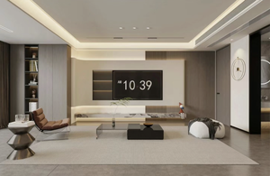 Meuble TV mural moderne minimaliste avec éclairage LED, panneau en bois massif, réglable, pour chambre à coucher, salon, usage extérieur, hall - Product Image 5