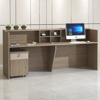 Bureau de réception rectangulaire en bois avec trous de câblage pour entreprise, bureau, bar, salon de beauté, magasin - Design simple et moderne