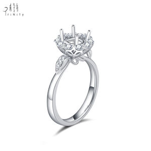 Anillo de compromiso de oro blanco macizo de 18 quilates con diseño floral, nuevo y popular, con diamante natural real y engaste semimontado para mujer. - Product Image 2