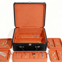 Sac cosmétique en gros fermeture éclair bijoux pas cher broderie PU cuir montre présentoir voyage bijoux cadeau mallette de rangement avec poignée