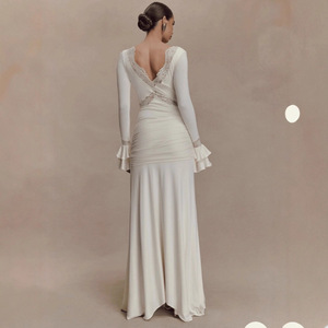 Abito <span class=keywords><strong>Bianco</strong></span> Casual con Inserti in <span class=keywords><strong>Pizzo</strong></span>, <span class=keywords><strong>Maniche</strong></span> Svasate e Nastri Fluidi, <span class=keywords><strong>Vestito</strong></span> da Sera Aderente con Gonna Lunga per Donne - Product Image 2