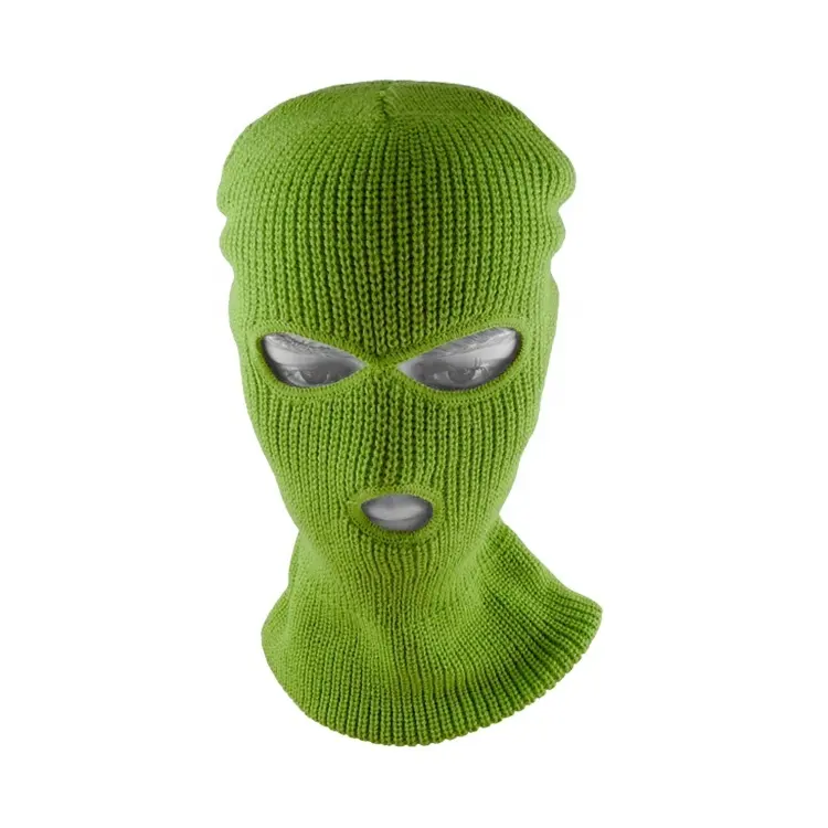 Wholesale acrylic knit 3 hole balaclava beanie green ski mask knitted hat for winter