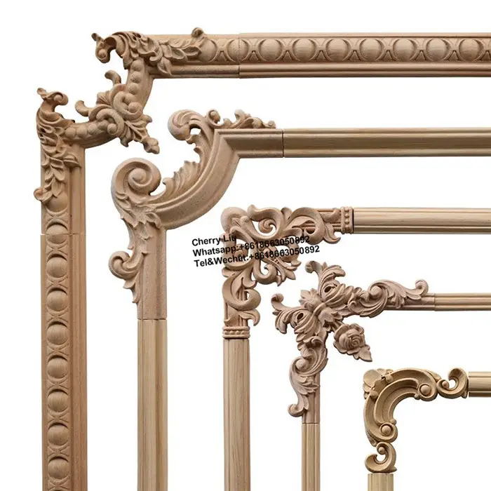 Украшение для шкафа, Неокрашенная деревянная Цветочная инкрустация, деревянная резная рамка с аппликацией