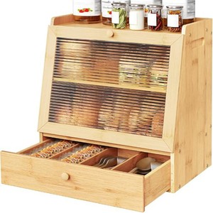 Caja de Almacenamiento de Pan de Bambú, Rectangular, con Tapa Abatible, Color Madera Natural, Organizador de Cocina y Panadería - Product Image 3