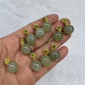 Qinghai Single Bead Pendant Necklaces Necklace 925 Silver Size 12mm 50 Necklace Designs Round Gold-plated Bare Stone Hetian Jade