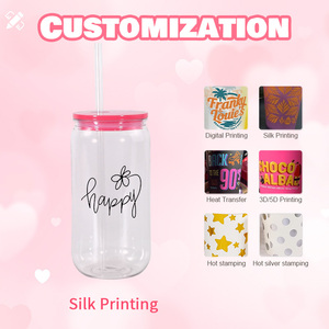 Vente en gros de gobelet de 16oz en forme de canette de bière sans BPA, canette en <span class=keywords><strong>verre</strong></span> de bière transparent en plastique acrylique avec couvercle coloré - Product Image 5