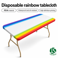 Weiße und Regenbogenfarbene PEVA-Tischdecke, Passend für 8 Fuß, Wasserdichte Einweg-Rechteckige Kunststoff-Tischabdeckung für Cocktail-Empfänge