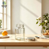Pot alimentaire en verre hexagonal mince à col fileté 7,3*4,8 cm 100 ml – Contenant transparent polyvalent pour la maison et la vente en gros commerciale