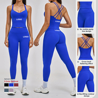 Ensemble de vêtements de sport pour femmes en coton biologique personnalisé, soutien-gorge de sport à bretelles et pantalon évasé, vêtements de yoga et de fitness à haute élasticité, fournisseur d'articles de sport actifs