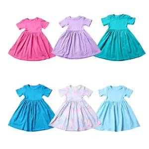 2024 Boutique nueva moda vestido para niños niñas Vestido de manga corta tela cómoda niño algodón princesa fiesta niña vestido