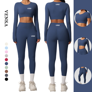Damen Zweiteiliges Sport-Set: Langarm-Sweatshirt Crop Top, High Waist Leggings – Ideal für Fitness, Yoga und Sport - Product Image 1
