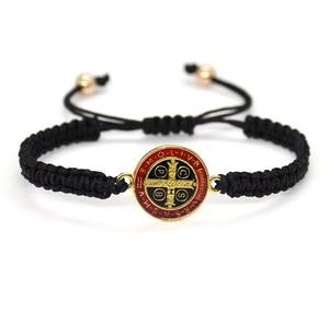 Cordón Rojo de San Benito para Pulsera para Hombre, Medalla de San Benito con Cruz de Aleación para Aniversario, Estilo Mexicano - Product Image 3