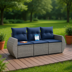 Ensemble de canapé de patio en polyrotin gris avec coussins, 3 places, mobilier de jardin extérieur, design contemporain - Product Image 2