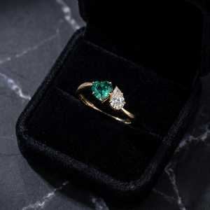 Anillo Xinfly de Oro Sólido de 18K con Dos Piedras, Esmeralda en Forma de Corazón y Diamante en Forma de Pera, Anillo Toi et Moi, Joyería de Lujo para Regalo - Product Image 3