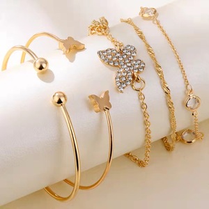 Butterfly Jewelry <b>Set</b> Gold Plated Alloy <b>Bracelets</b> For Women Party Bohemia Style - Product Image 3