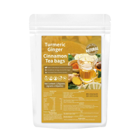 Sachets de thé détoxifiant pour le corps au curcuma, gingembre et cannelle, 2g x 120, en fibre de maïs, écologiques, pyramidaux, végétaliens, sans sucre, sans gluten, à base de plantes