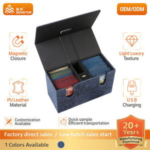 Boîte à cartes à double couvercle en PU bleu, flexible, anti-rayures, avec chargement USB intégré, pour le rangement de cartes à collectionner et l'alimentation électrique - Product Image 1
